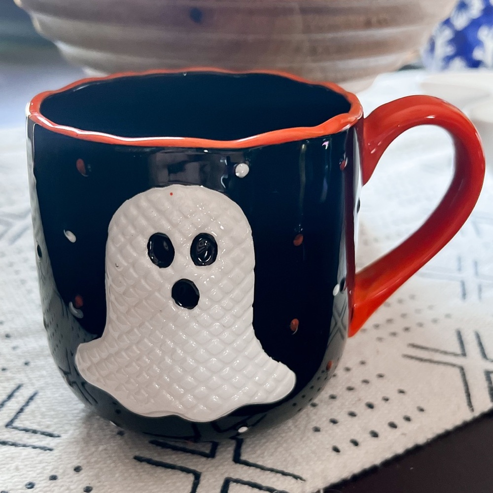Halloween Ghost Mug with Orange Handle